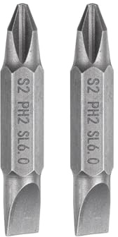 sourcing map 2pcs Magnetic Double Ended Screwdriver Bit 6mm PH2/SL6 1.5 Length 1/4 Hex Shank S2 Steel Phillips Cross Slotted Flat Screw Driver Bit, Grey