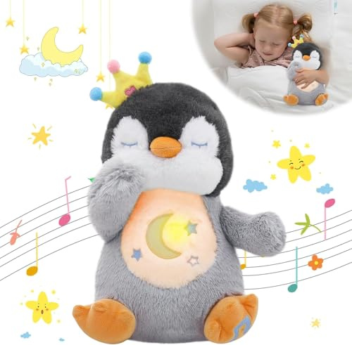 seOSTO Soothing Penguin Breathing Penguin Teddy Plush with Light and Natural Breathing Musical Soothing Doll for Baby Toys New Baby Gifts, Anxiety Teddy for Adults