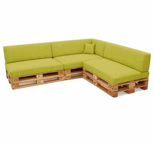 POKAR Palettenkissen Palettenauflagen mit abnehmbarem Bezug Palettenmöbel Palettensofa 8er Set: Sitzkissen 120x80 + Rückenlehne 120x40, Limette