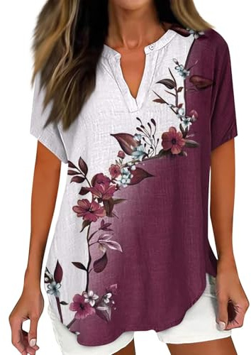 Cocila Camicia Stampata da Donna T-Shirts A Maniche Corte di Fascia Alta con Scollo V Tops Casual Versatile E alla Abbigliamento Comodo Oversize Magliette Bianche Basic 50 Anni Donna Maglia Mamma