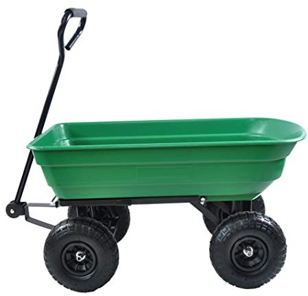 Camion à benne basculante de jardin 75 litres - Design pliable - Cadre en acier - Pneumatiques de 25 cm - Capacité de 136 kg - Facile à transporter dans votre jardin ou votre cour