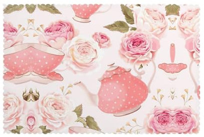 Set di 6 tazze da tè con rose, romantiche stampe shabby per uso quotidiano, set di 6 tovagliette lavabili in tessuto per sala da pranzo