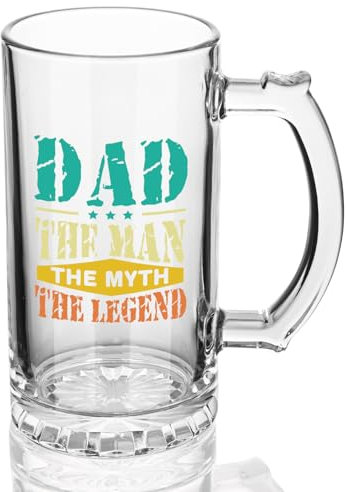 Joymaking Beer Glass Gift for Dad - Dad The Man The Myth The Legend, Father Day Gifts from Son Daughter, Glass Tankard 0.5L