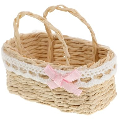 Toddmomy Miniature Basket for Dollhouse Tiny Storage Basket Handle Woven Decorative Ornaments for Boys and Girls