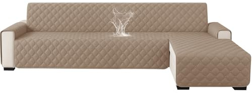Ystyle wasserdichte Couch Überzug L Form 3 Sitzer, Sofa Cover L Shape Reversibel Universal, Gesteppte Sofa Überzug Ecksofa rutschfest, Couch Bezug Ecksofa Kratzfester Für Katze Hund, Hellkaffee