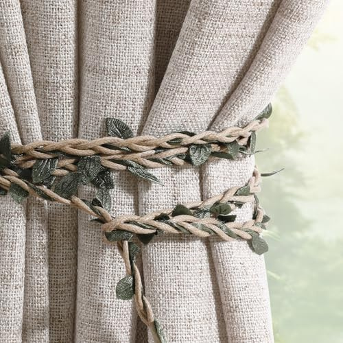 Softalker Leinen Gardinen mit Kräuselband Vorhänge Halbtransparent Vorhang Kurz Modern Gardine Schal 160 cm Hoch für Schlafzimmer Wohnzimmer Küchen Fenster Fertiggardinen 140 cm Breit,2er Set,Natur