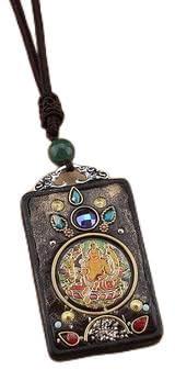 VDLLQYN, Antike nepalesische Thangka-Halskette mit Buddha-Bild, Gott, Ebenholz, Elefanten-Anhänger, exotisch for Damen und Herren, Pullover-Halskette,Thangka-Anhänger-Halskette