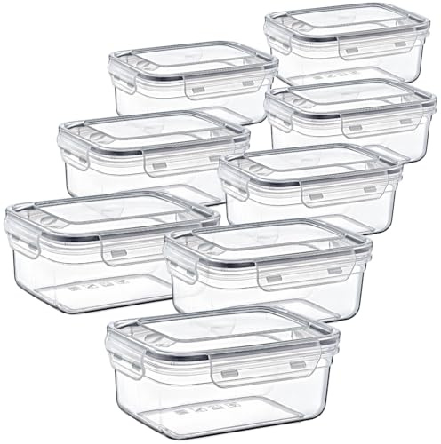 Sustania Lot de 8 boîtes de conservation hermétiques avec fermeture à clip de 2,5 l, sans BPA, passent au micro-ondes, au lave-vaisselle, 23 x 17 x 10 cm
