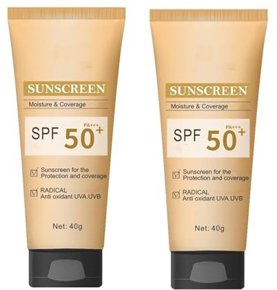 2PC Tinted Sunscreen SPF 50, Tinted Moisturiser, Bronze Suncream Factor 50, Face Sun Cream SPF 50 for Daily Makeup & Sun Protection, Against UV Rays, Sheer to Medium Coverage, Lightweight