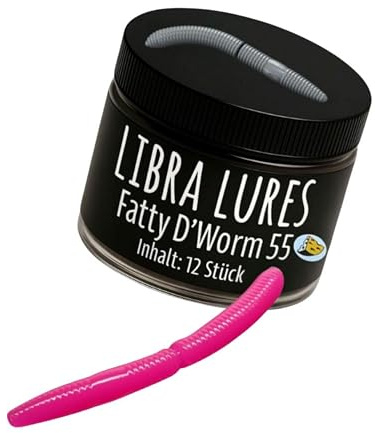 Libra Lures Fatty D`Worm Tournament 55mm Forellenköder Supersoft | 12 Stück | Aroma: Käse | Farbe: 019/ Hot Pink | Gummiköder Neuheiten | Erfolgreicher Forellen Angeln mit dem Fatty