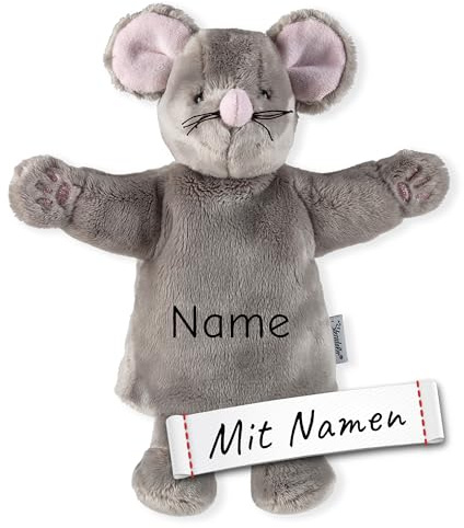 LALALO Maus Handpuppe-Schnuffeltuch mit Namen Bestickt, Baby & Kinder Sterntaler Schmusetuch personalisiert, Kasperlepuppe, Kasperletheater Puppe
