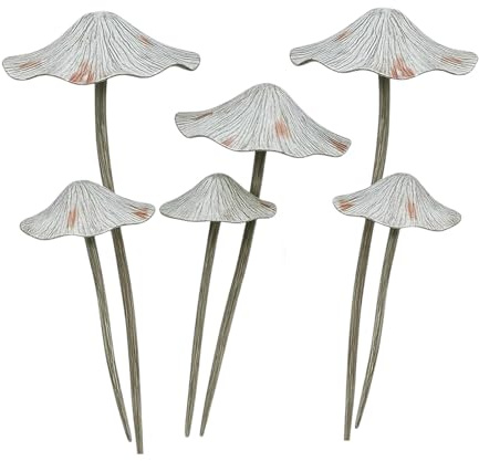 DZWAZD Herbst Deko Pilze Für Draußen, Dekopilze Outdoor, Gartenstecker Vintage Gartendeko Metall Wetterfest-silver-6pcs