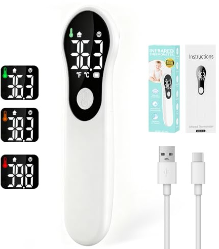 Forehead Thermometer Non-Contact Digital Thermometer Suitable for Baby and Adult-Instant Temperature Checker/Room, Surface and Body Mode Thermometer,Fever Alarm,Ideal for Travel & Home (White)