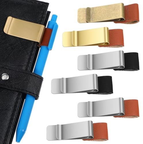 TIESOME 6 st. pennhållare, PU-läder rostfritt stål stiftögla penna retro notebook pennhållare penna loop med clips för journal Notebook planerare klippbräda passar de flesta pennstorlekar