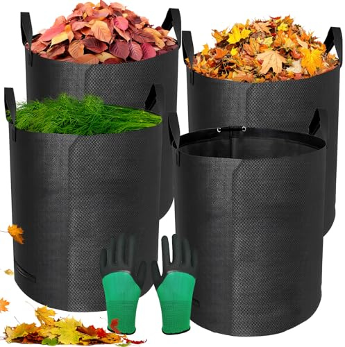 GRIRDDIV Jardineria de Sacos, 4 x 272L Jardim Sacos, Incl Guantes, 4 Asas, Impermeables, Bolsas para Hojas Plegables, Plegables y Reutilizables, para Hojas, Maleza, Basura