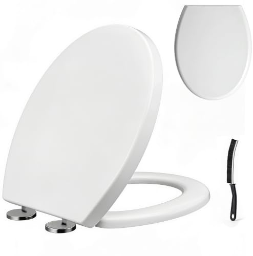 Crystals Luxury Soft Close Toilet Seat White – Heavy Duty Anti Slam WC Seat with Quick Release Hinges, Universal Oval Bathroom Toilet Seat, Easy Clean, Easy Fit