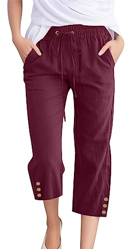 Pantalones de pierna ancha para mujer, cintura alta, bolsillos laterales, ajuste relajado, pantalones palazzo relajados para oficina, fines de semana, viajes y verano, aspecto diurno adaptable, Vino