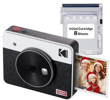 KODAK Mini Shot 3 Retro 4PASS 2-in-1 Sofortbildkamera und Fotodrucker (7,6x7,6cm) + 8 Blatts, Weiß