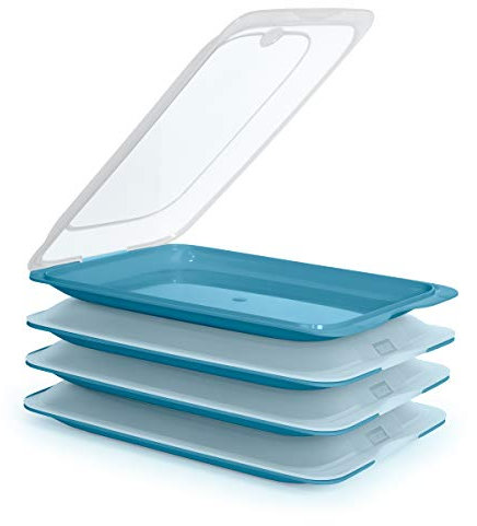 GK di Alta Qualità per Affettati della Boxe set Salvaspazio /Set contenitori per Affettati con Integrato Piatto da Portata. Food Center Contenitori per il Frigorifero, 4x Ocean