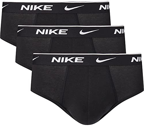 Nike Underwear Uomo Essential Briefs Pacco da 3 – vestibilità Comoda, Elastico in Vita, Adatto per Tutti i Giorni e per Lo Sport, Black, S