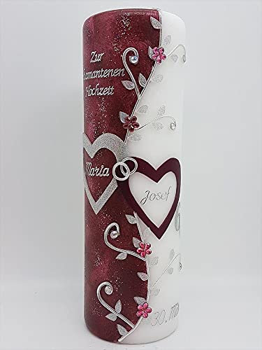 Hochzeitskerze DH-19 Diamantene Hochzeit inkl. Namen und Datum in vers. Farben HANDARBEIT - Geschenkverpackung/Kerzenständer optional