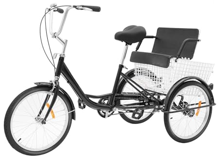 SHZICMY 20 Zoll Dreirad für Erwachsene, 3 Räder Fahrrad Single-Speed mit Kindersitz & Korb, Senioren Fahrrad, City Tricycle, Lastenfahrrad, Kohlenstoffstahl-Rahmen, Verstellbarer Lenker&Sattel