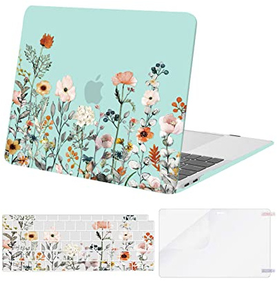 MOSISO Kompatibel mit MacBook Air 13 Zoll Hülle M1 2021-2018 A2337 A2179 A1932, Gartenblumen Hartschale Kompatibel für MacBook Air M1 Hülle 13,3 Zoll&Tastaturabdeckung&Displayschutzfolie, Grün