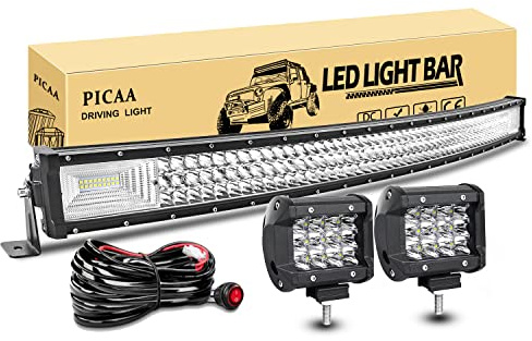 PICAA led Arbeitsscheinwerfer Bar 42 Zoll 104CM 540W 7D Gewolbt Lichtbalken | Drei Reihen, 12V, Zusatzscheinwerfer Bar, Mit 2 Stück 4 Zoll LED Arbeitslicht, für SUV Offroad ATV UTV Traktor 4x4 Auto,6000K