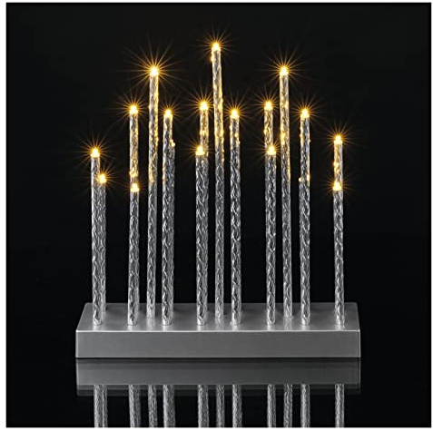 EMOS LED Kerzenständer mit 19 Kerzen, silbern Glanzeffekt, Batteriebetrieben 3X AA, Innenbereich IP20, 6/18h Timer-Funktion, 28, 5 x 25 cm, DCAW02, Silber