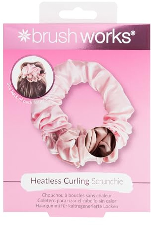 Brushworks Heatless Curling Hair Scrunchie (Pink) - Satin Sleep Curler for Damage-Free Curls & Waves, Overnight Styling, Frizz-Free, Easy to Use, No Heat Damage, Vegan Friendly