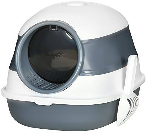 PawHut Foldable Cat Litter Box, Enclosed Hooded Cat Litter Tray No Odours, Litter-Trapping Grate, Flip Lid, High Sides, Air Freshener, Large Two-Way Entrance, Scoop, White