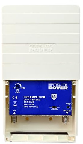 CABLEPELADO Amplificador mastil, ganancia de 30dB regulable manualmente y filtro LTE 5G integrado, adaptado al 2º Dividendo Digital, IP23, Consumo 48 mA, Alimentacion 24 VDC, 1 entrada 1 salida