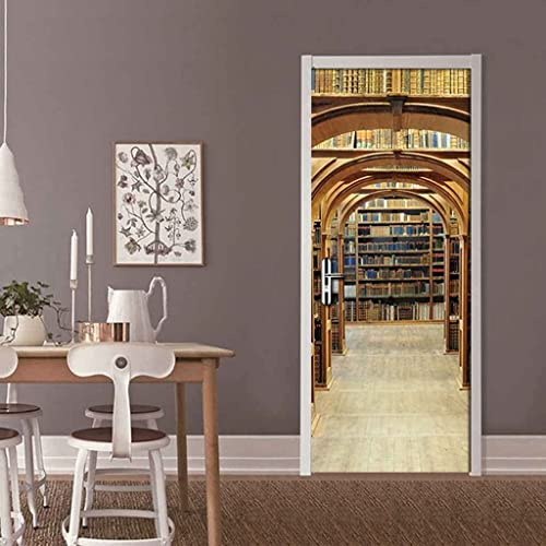 3D Kreative Türaufkleber Einfachheit Fenster Retro-Bibliothek 80 X 200 Cm Türtapete Selbstklebend Türposter - Fototapete 3D Effekt Türfolie Poster Tapete Wandtattoo Diy Selbstklebende Wandbild