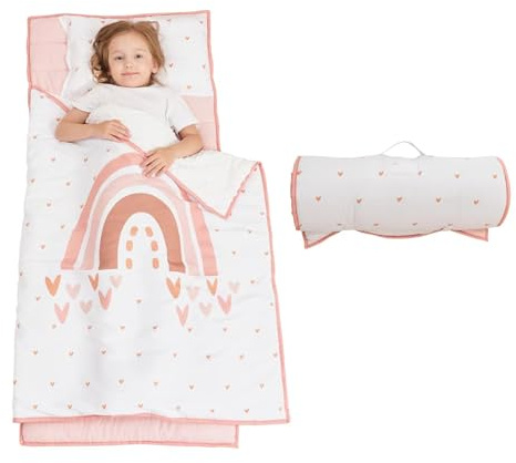 Cokouchyi Schlafsack für Kleinkinder, mit Tragetasche und abnehmbarem Kissen, Maße: 135 x 50 x 3,8 cm, Regenbogen-Kinderschlafsack, ideal für Kindertagesstätte und Vorschule, Regenbogenfarben