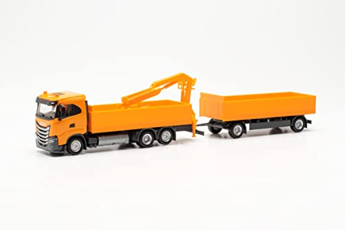 Herpa LKW Modell Iveco S-Way ND Baustoff-Hängerzug, Miniatur im Maßstab 1:87, Sammlerstück, Made in Germany, aus Kunststoff
