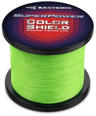 KastKing Superpower ColorShield Braided Fishing Line, Neon Green, 15LB, 300Yards, X4