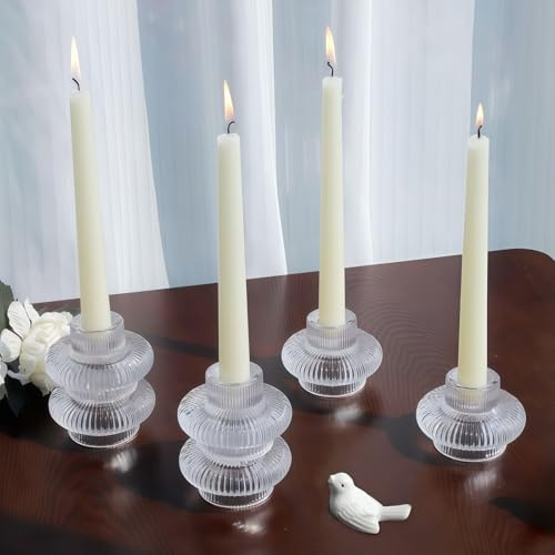 Vohocandle Lot de 6 bougeoirs transparents pour bougies chauffe-plat et chandeliers coniques en verre pour centre de table de mariage, bougeoirs pour étagère, porche, décoration d'intérieur