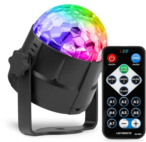Fuzzix Tornado Bola Luces Discoteca LED, Colores RGB Luces con Activación por Sonido, Cable USB, Rotación 360, Soporte agarradera y ventosa, Mando distancia. Ideal Cumpleaños, Fiesta, Navidad, Bodas
