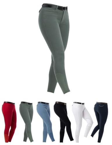 RIDING WORLD - Pantaloni da equitazione per donna e bambini Alexandrie | Pantaloni da equitazione con inserti al ginocchio in tessuto | con tasche anteriori | leggings da equitazione in sei colori |