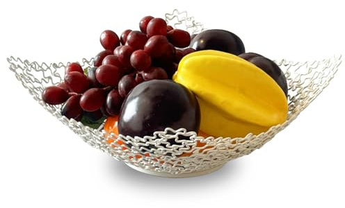 BIOGRAT Portafrutta Porta Frutta da Tavolo 22,5 x 9,5 cm Metallo Moderno bianco, Cestino per Frutta fatto a mano