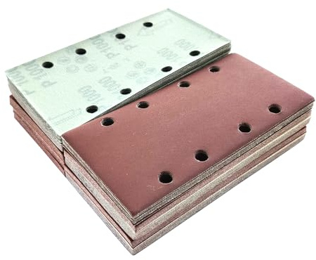 Wanmutrun 93x185mm Schleifblatt Set 100Stück Körnung 1000, 8Loch Schleifpapier Klett für Schwingschleifer Polieren von Holz Metall und Farbe