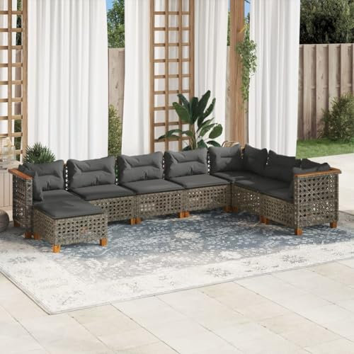 Juroupi 8-TLG. Garten-Sofagarnitur mit Kissen Lounge Sofa Outdoor GartenmöBel Set Lounge Set Outdoor Sitzgarnitur Garten Lounge Grau Poly Rattan - 3261957