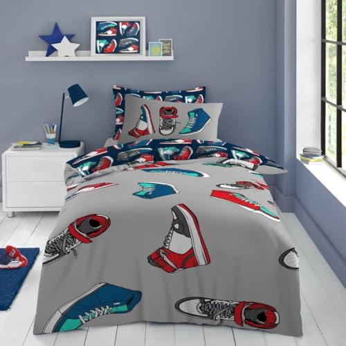 GC GAVENO CAVAILIA Sneaker Kids Duvet Cover Single, Soft Polycotton Kids Bedding For Boys, Reversible Breathable Quilt Cover (135 x 200 cm)