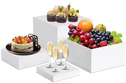DIGIELE Rialzi per Buffet, 4 Pezzi Vassoio da Portata Scatole Espositive in Acrilico, Supporto Dessert a Forma di Cubo per Cupcake, Caramelle, Brunch, Dessert, Collezionabili, Gioielli e Feste