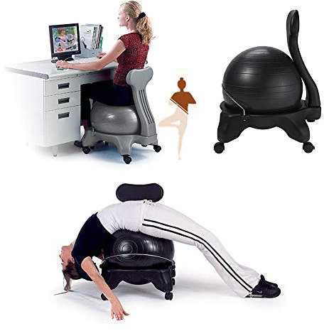 Premium Ergonomischer Balance Ball Stuhl mit Rollen Robuster Sitz für Zuhause und Büro Schreibtisch Einstellbare Sitzposition Schwarz Yoga Ball Inklusive
