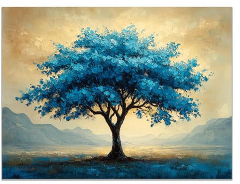 BOHUO Albero della vita Grande Stampa su tela, Albero minimalista Quadri su tela Quadri Moderni Poster Decorazioni da parete per Soggiorno - 80x110cm Non incorniciato(Blu)