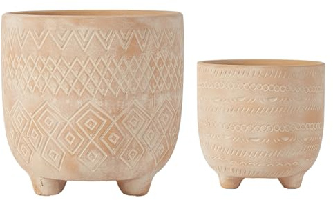 Olly & Rose Andaluz Keramik Blumentopf Set 2-16,5 cm, 11,5 cm Terrakotta mit geätztem Muster - Mittlere Pflanztöpfe Außen und Innen - Terrakotta Pflanzgefäße - Blumentöpfe
