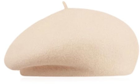 GIDWRIY Französische Klassische Baskenmütze Damen,Barett Damen Wolle,Franzosen Mütze,French Beret,Wintermütze Barett Hut,Künstler Mütze Pantomime,Barette für Frühling Herbst Winte - Beige