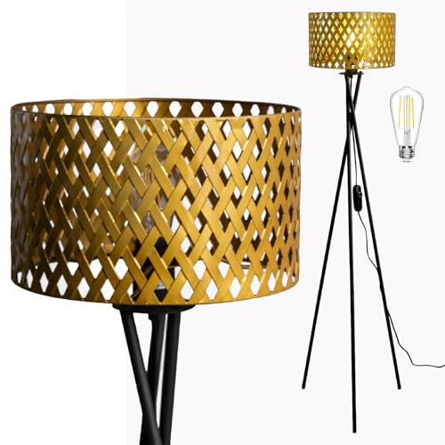 Osasy Stehlampe wohnzimmer dimmbar,Gold,stehleuchte Led,Dreibein | Standlampe als dekorativer Blickfang, Zimmer Deko Aesthetic, Golden Hour-Stimmung, Home Decoration