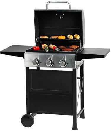 LIULIQ Parrilla De Barbacoa para Patio, Barbacoa De Jardín De Gran Capacidad, Parrilla De Gas con Mesa Lateral Doble Plegable Y Polea Móvil, Control De Temperatura con Perilla para Camping Y Picnics